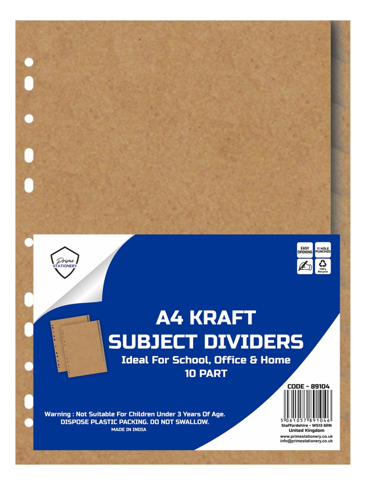 Prime A4 Kraft Subject Dividers 10 Part